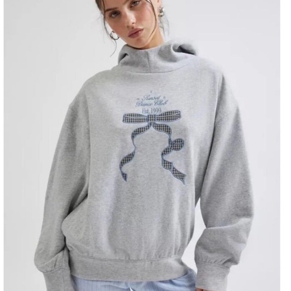 Urban Outfitters Gray Sweatshirt with Blue Plaid Bow - Picture 2 of 4